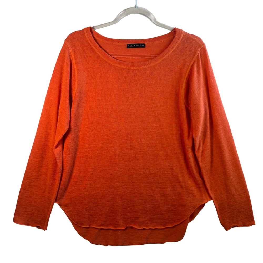 Nally & Millie Orange Slub Knit Top Raw Hem M USA Lightweight Spring Summer Y2K